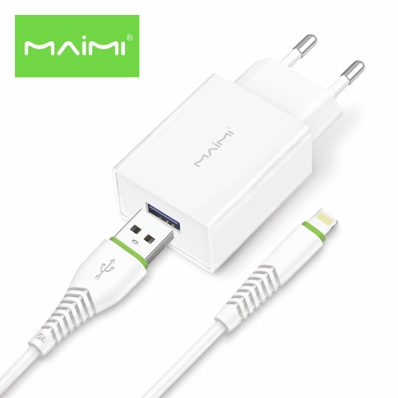 SMARTCHARGER KIT MAIMI-T13 KIT-IOS-2.1A-SINGLE USB-KABEL DATA 1M-WHITE/BLACK-ORIGINAL